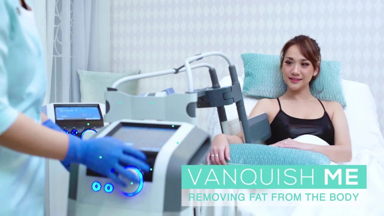 Bunga Citra Lestari wearing a black dress at Blink Beauty Clinic whilst getting a coolsulpting treatment.