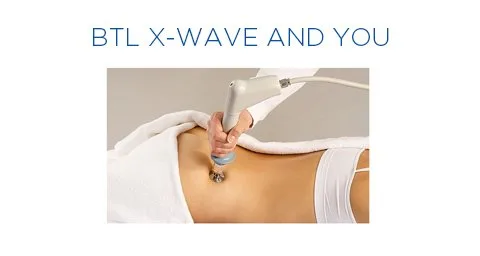 Picture of xwave being applied to womans lower thigs at Blink Beauty Clinic