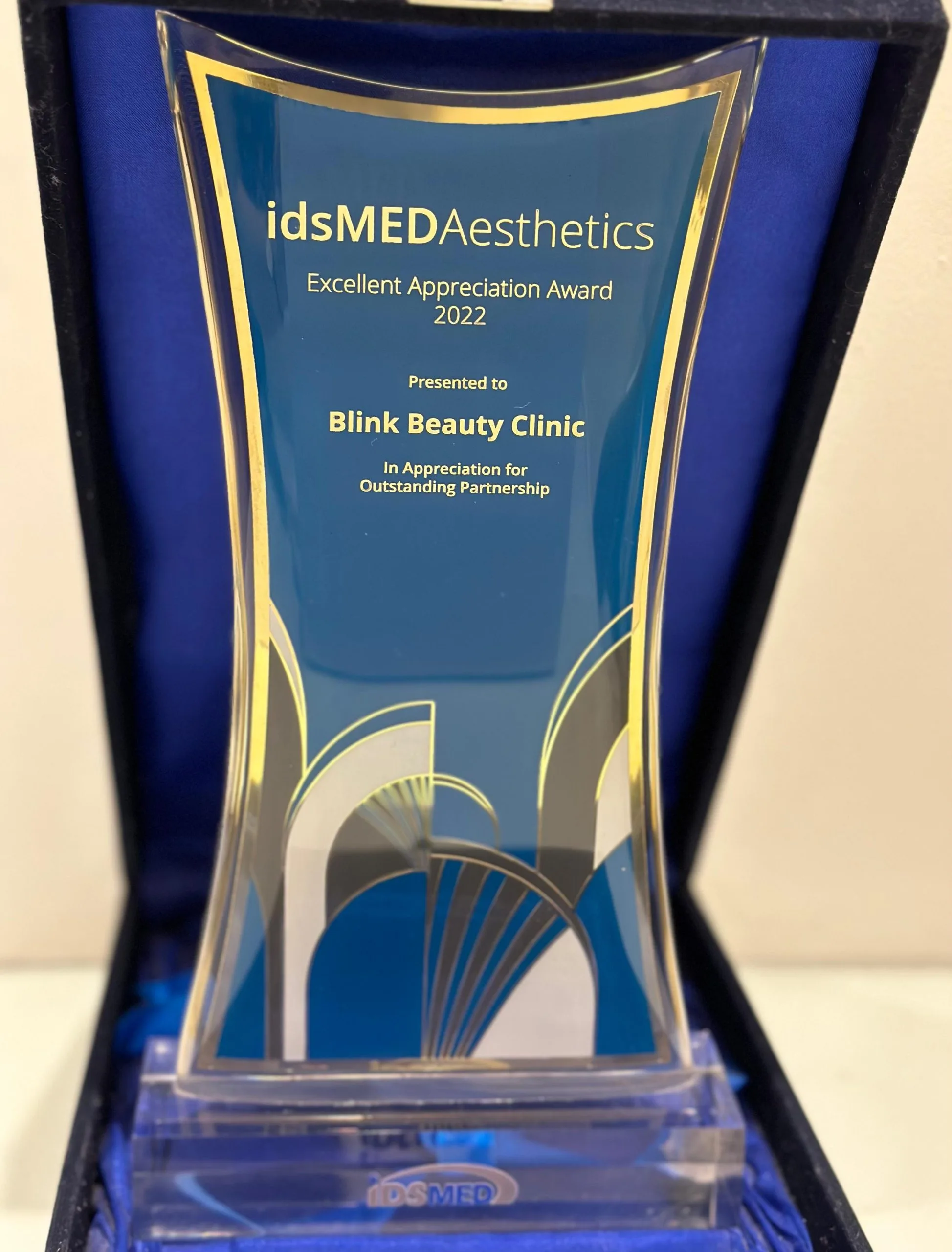 idsMED Aesthetics Excellent Appreciation award 2022 for Blink Beauty Clinic.